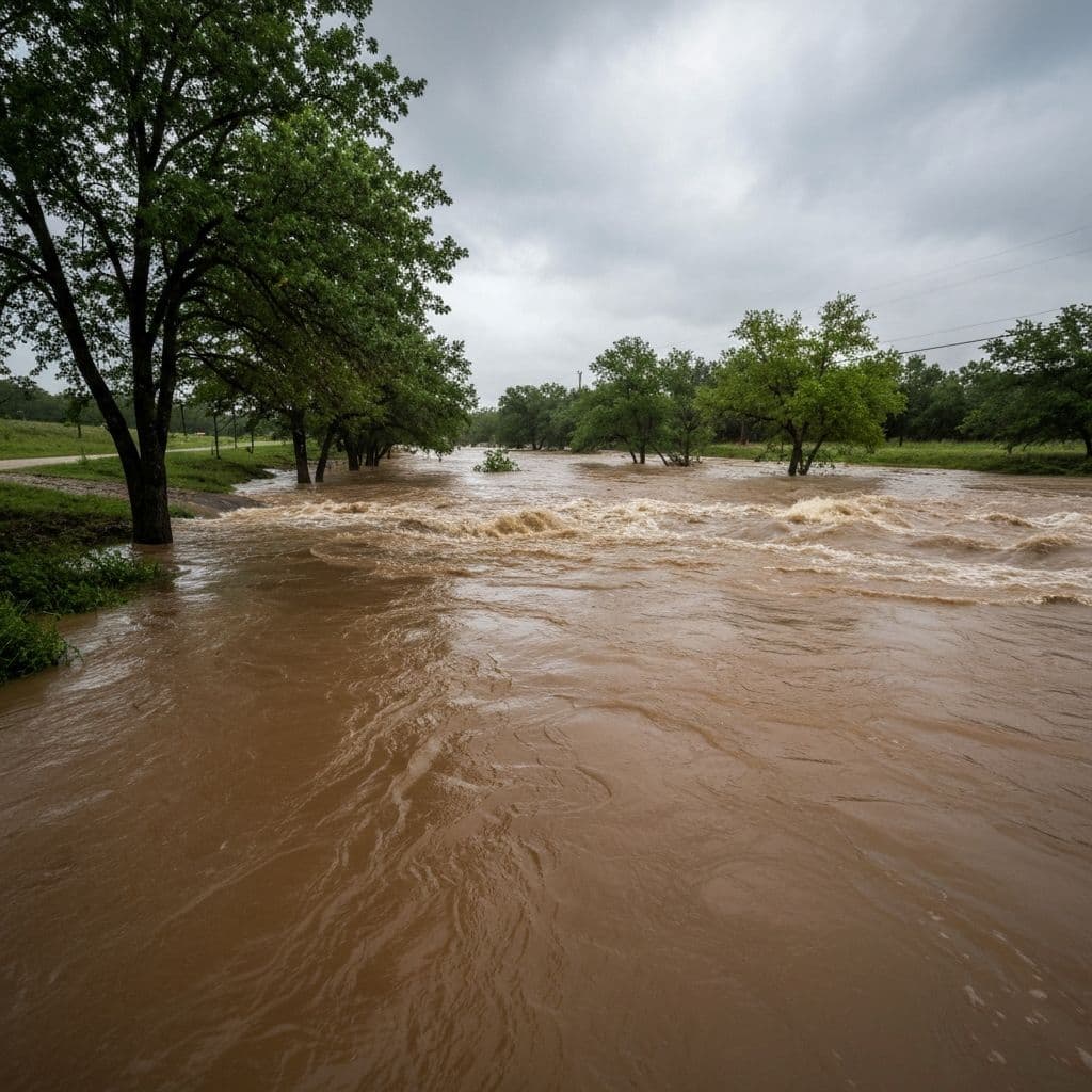 Swollen creek during flood conditions