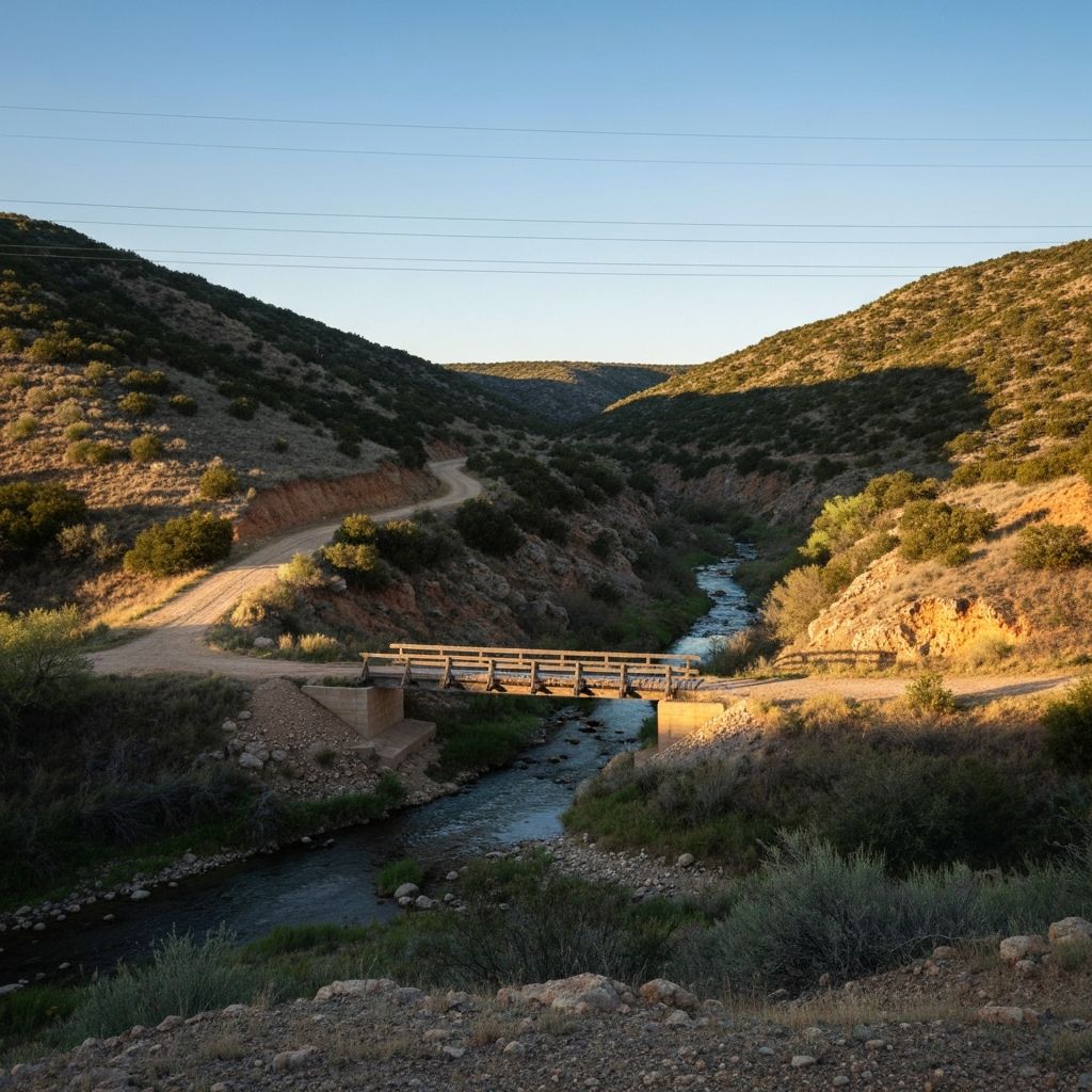 Remote river crossing in isolated terrain