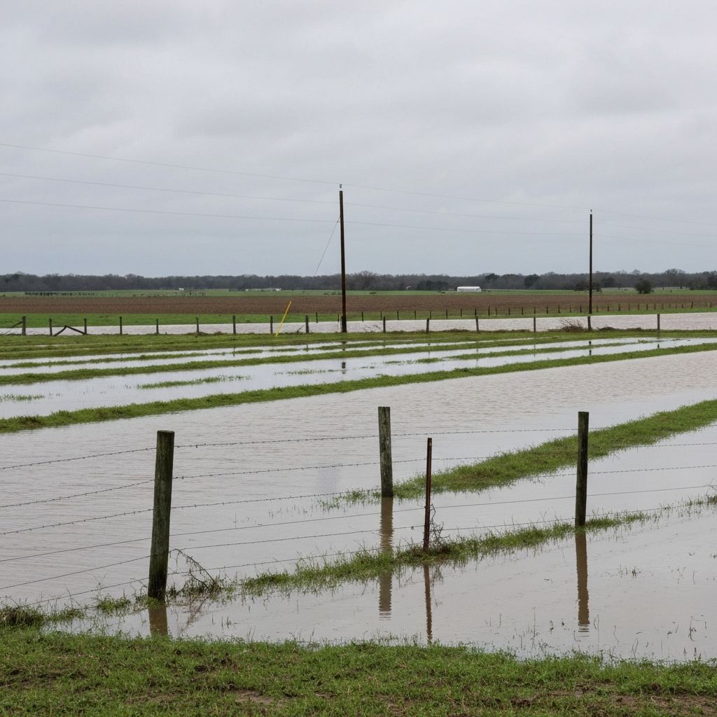Flooded rural Texas farmland