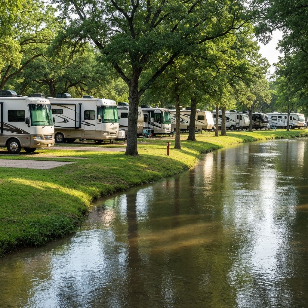 RV park located near a river showing flood risk